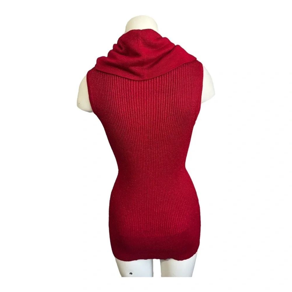 Ribbed Red Cowl Neck Tunic Sweater Women’s Medium Parisian Chic Minimalist